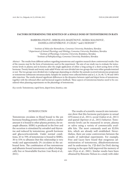 Factors Determining the Kinetics of a Single Dose of Testosterone in Rats