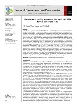 Groundwater Quality Assessment in a Hard Rock Hilly Terrain of Western India