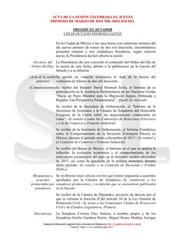 Acta De La Sesión Celebrada El Jueves Primero De Marzo De Dos Mil Dieciocho