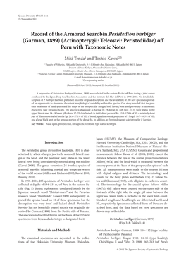 Record of the Armored Searobin Peristedion Barbiger (Garman, 1899) (Actinopterygii: Teleostei: Peristediidae) Off Peru with Taxonomic Notes