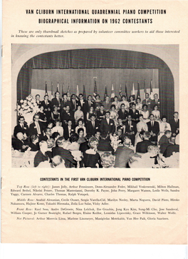 Van Cliburn International Quadrennial Piano Competition Biographical Information on 1962 Contestants