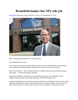 Brookfield Banker Has NFL Side Job