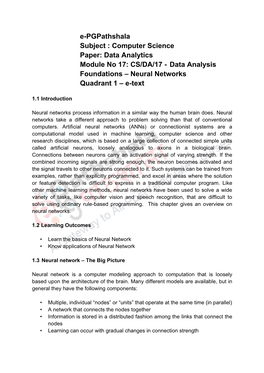 Data Analysis Foundations – Neural Networks Quadrant 1 – E-Text