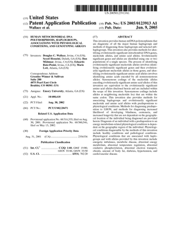 (12) Patent Application Publication (10) Pub. No.: US 2005/0123913 A1 Wallace Et Al