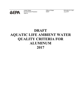 Draft Aquatic Life Ambient Water Quality Criteria for Aluminum 2017
