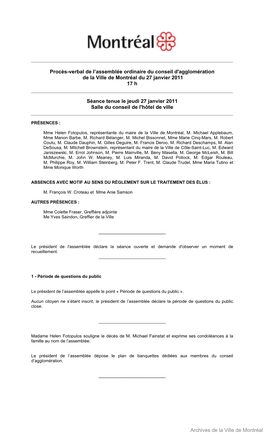 Procès-Verbal De L'assemblée Ordinaire Du Conseil D'agglomération Tenue Le 16 Décembre 2010