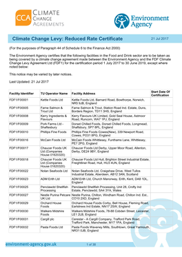 Climate Change Levy: Reduced Rate Certificate 21 Jul 2017