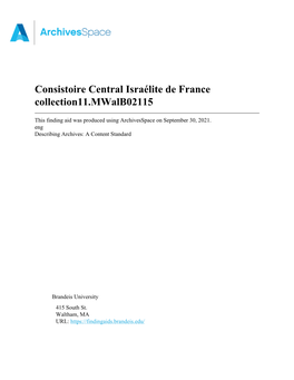 Consistoire Central Israélite De France Collection11.Mwalb02115