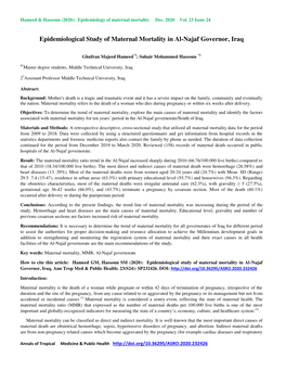 Epidemiological Study of Maternal Mortality in Al-Najaf Governor, Iraq