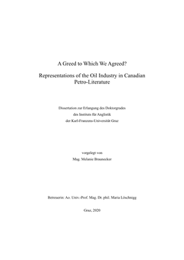 Representations of the Oil Industry in Canadian Petro-Literature