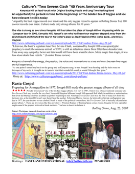 Culture's “Two Sevens Clash “40 Years Anniversary Tour Rasta Gospel