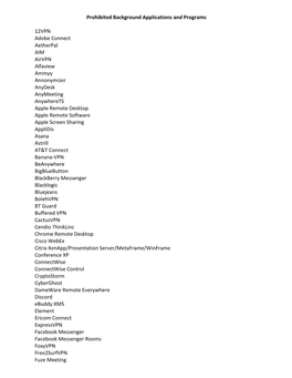 Prohibited Background Applications and Programs 12VPN Adobe