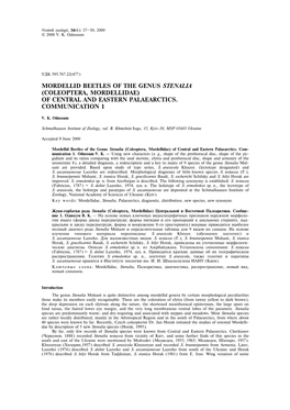 Coleoptera, Mordellidae) of Central and Eastern Palaearctics