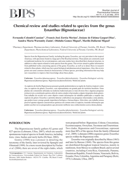 Chemical Review and Studies Related to Species from the Genus Tynanthus (Bignoniaceae)