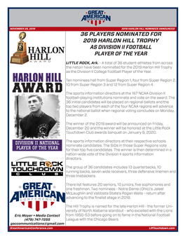 36 Players Nominated for 2019 Harlon Hill Trophy As Division Ii Football Player of the Year