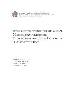 Music Text Relationship in the Choral Music of Jennifer Higdon: Compositional Aspects Are Universally Spawned by the Text