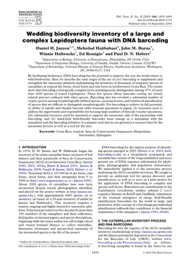 Wedding Biodiversity Inventory of a Large and Complex Lepidoptera Fauna with DNA Barcoding Daniel H