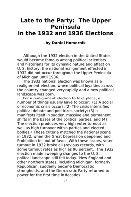 Late to the Party: the Upper Peninsula in the 1932 and 1936 Elections