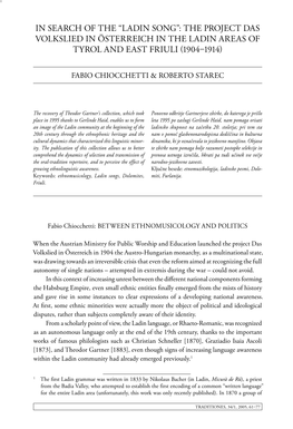 Ladin Song”: the Project Das Volkslied in Österreich in the Ladin Areas of Tyrol and East Friuli 19041914