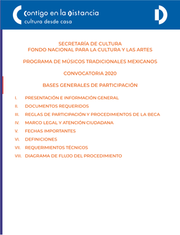 Secretaría De Cultura Fondo Nacional Para La Cultura Y Las Artes Programa De Músicos Tradicionales Mexicanos Convocatoria 2020