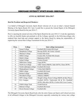 Annual Report of Sports Board, 2016-2017