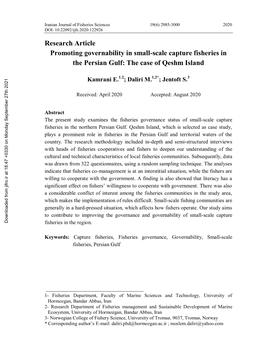 Research Article:Promoting Governability in Small-Scale Capture Fisheries in the Persian Gulf: the Case of Qeshm Island