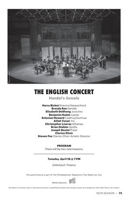 THE ENGLISH CONCERT Handel's Semele