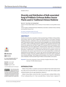 Diversity and Distribution of Bulb-Associated Fungi of Fritillaria Cirrhosae Bulbus Source Plants Used in Traditional Chinese Medicine