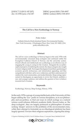 [JSRNC 7.2 (2013) 187-207] JSRNC (Print) ISSN 1749-4907 Doi: 10.1558/Jsrnc.V7i2.187 JSRNC (Online) ISSN 1749-4915