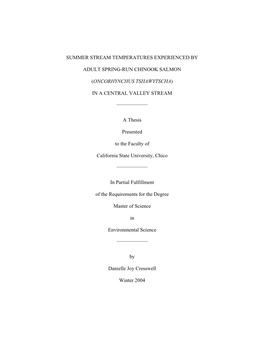 Summer Stream Temperatures Experienced by Adult Spring-Run