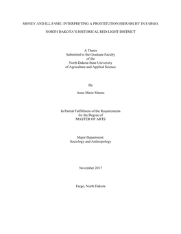 Money and Ill Fame: Interpreting a Prostitution Hierarchy in Fargo