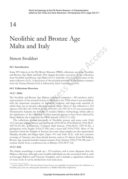 Neolithic and Bronze Age Malta and Italy