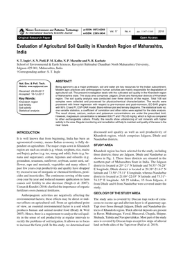 Evaluation of Agricultural Soil Quality in Khandesh Region of Maharashtra, India
