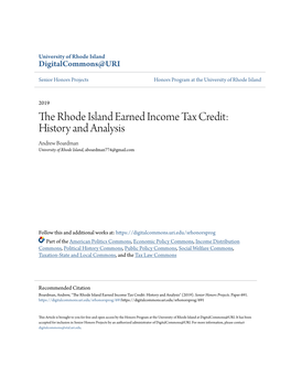 The Rhode Island Earned Income Tax Credit: History and Analysis Andrew Boardman University of Rhode Island, Aboardman774@Gmail.Com