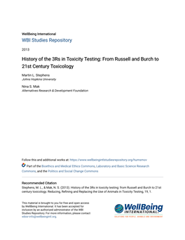 History of the 3Rs in Toxicity Testing: from Russell and Burch to 21St Century Toxicology