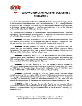 Wbo World Championship Committee Resolution