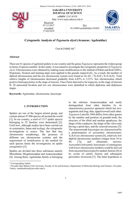 Cytogenetic Analysis of Tegenaria Elysii (Araneae: Agelenidae)