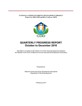 QUARTERLY PROGRESS REPORT October to December 2016