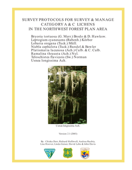 Survey Protocols for Survey and Manage Category a & C Lichens