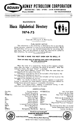 Ithaca Alphabetical Directory 1974-75