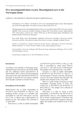 Five Mesostigmatid Mites (Acari, Mesostigmata) New to the Norwegian Fauna