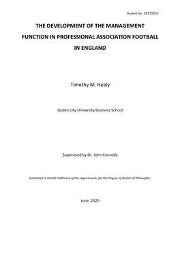 The Development of the Management Function in Professional Association Football in England