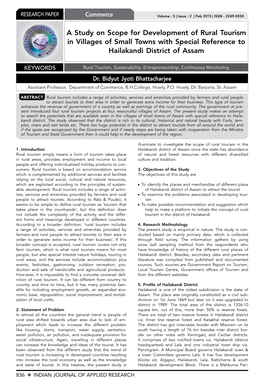 A Study on Scope for Development of Rural Tourism in Villages of Small Towns with Special Reference to Hailakandi District of Assam