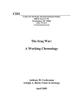 The Iraq War: a Working Chronology