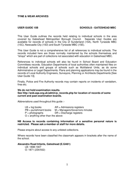 GATESHEAD MBC This User Guide Outlines the Records Held Relating To