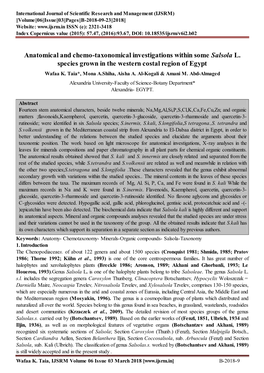 Anatomical and Chemo-Taxonomical Investigations Within Some Salsola L. Species Grown in the Western Costal Region of Egypt Wafaa K