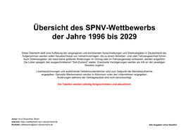 Übersicht Des SPNV-Wettbewerbs Von 1996 Bis 2029