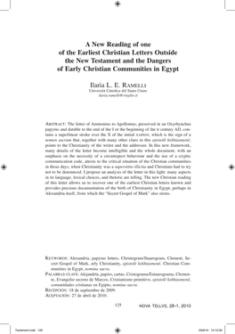 A New Reading of One of the Earliest Christian Letters Outside the New Testament and the Dangers of Early Christian Communities in Egypt