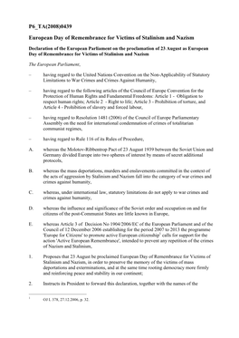 P6 TA(2008)0439 European Day of Remembrance for Victims Of