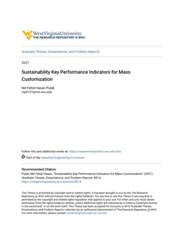 Sustainability Key Performance Indicators for Mass Customization